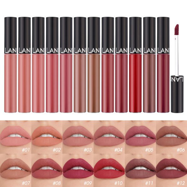 Langmanni 12 color matte lip glaze Long-lasting waterproof no blooming make beautiful lip makeup wholesale - Image 3